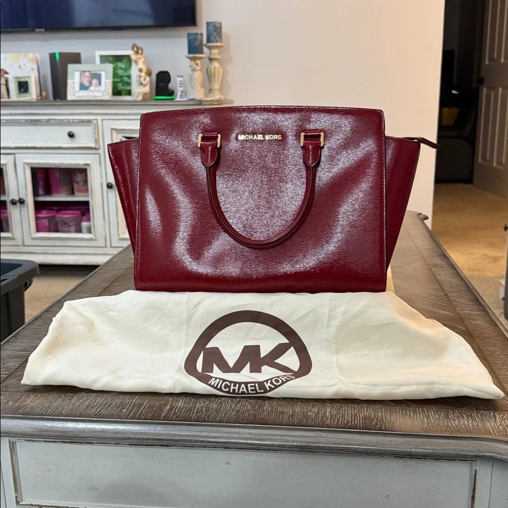 Michael Kors Red Patent Satchel with Matching Wallet